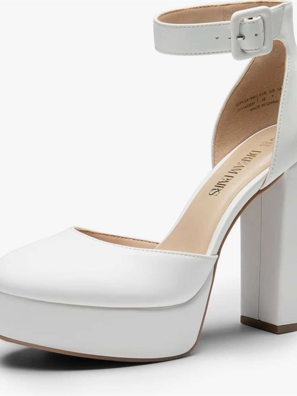 Dream Pairs White Platform Ankle-Strap Block Heel